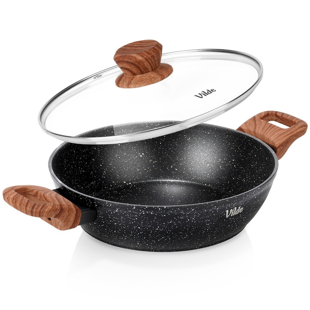 Patelnia granitowa głęboka ze szklaną pokrywką GRANITICA WOOD 24 cm, 2,2 l