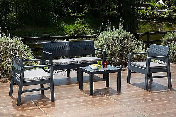 Ensembles canapes. fauteuils et tables de jardin dmora 4 personnes gris rotin 58 x 121 x 74 cm 4 pieces
