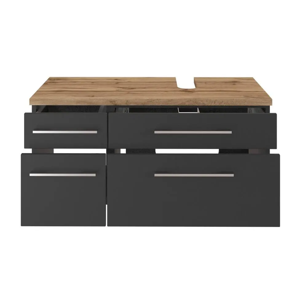 Wastafelonderkast Dasa (rechts) 90cm met 4 lades - grafiet/mat grijs