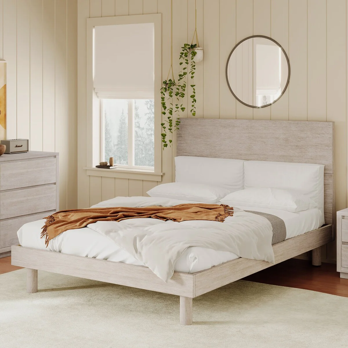 3 Pieces Wood Frame Bedroom Sets with Platform Bed and Nightstand and Dresser