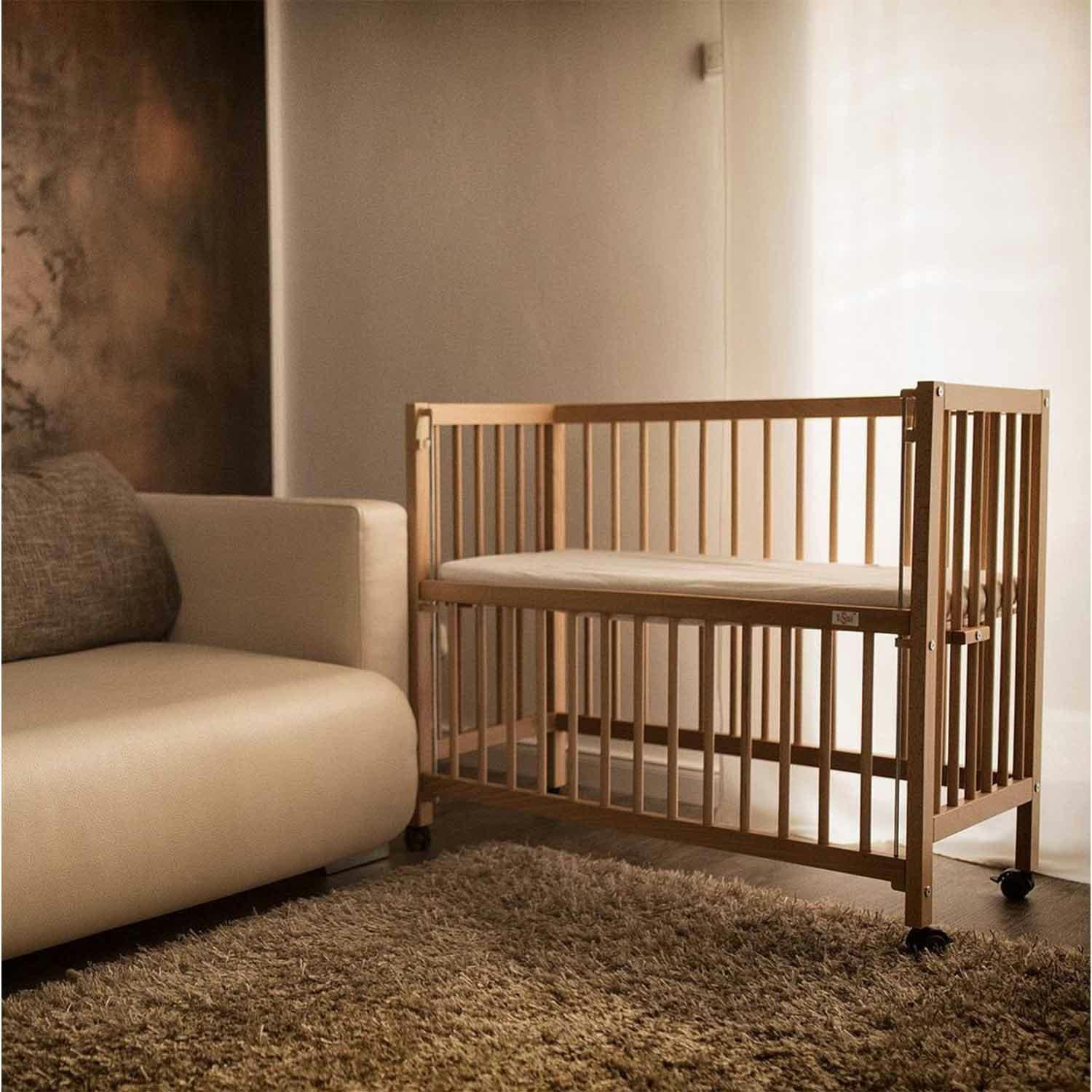 - Lit bébé à barreaux cododo en hêtre massif naturel 40x90 cm