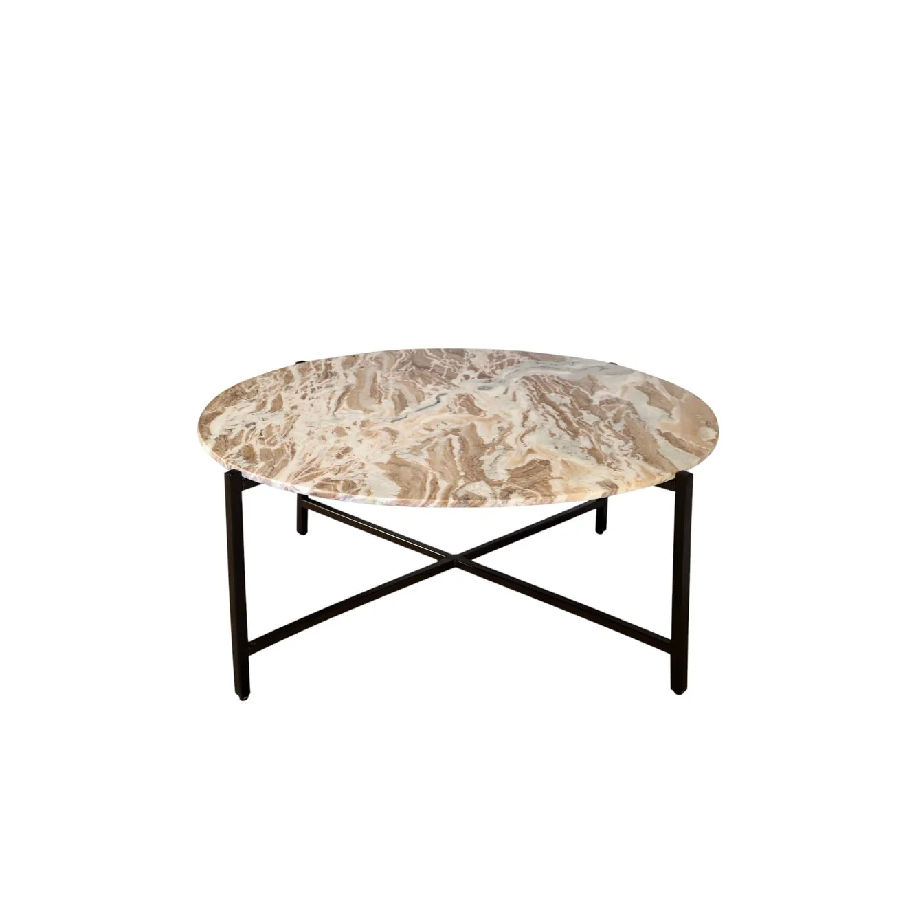 HomeRoots 32 Brown and Charcoal Genuine Marble Round Coffee Table - 32 in. x 17 in. x 32 in.