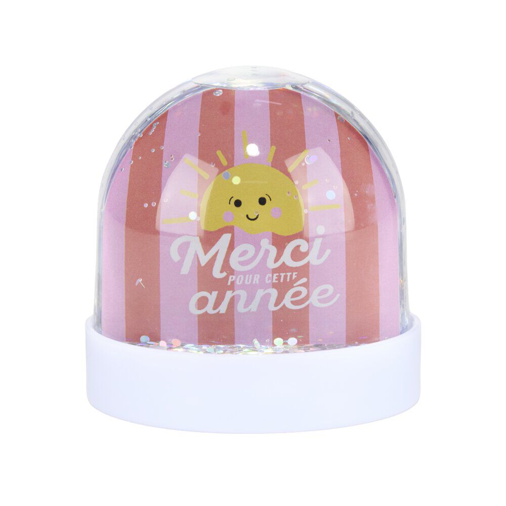 Boule à neige paillettes Merci pour cette année blanc