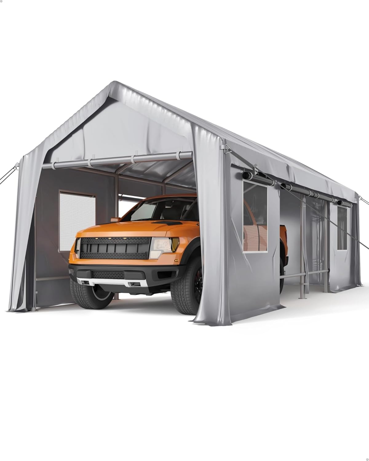 13x25 ft Carport Canopy Replacement Cover, Heavy Duty 200G PE Waterproof Canopy Top, UV-Resistant & Windproof Tarp for Outdoor Carport Tent, Patio, Car, Boat & Garage-Grey