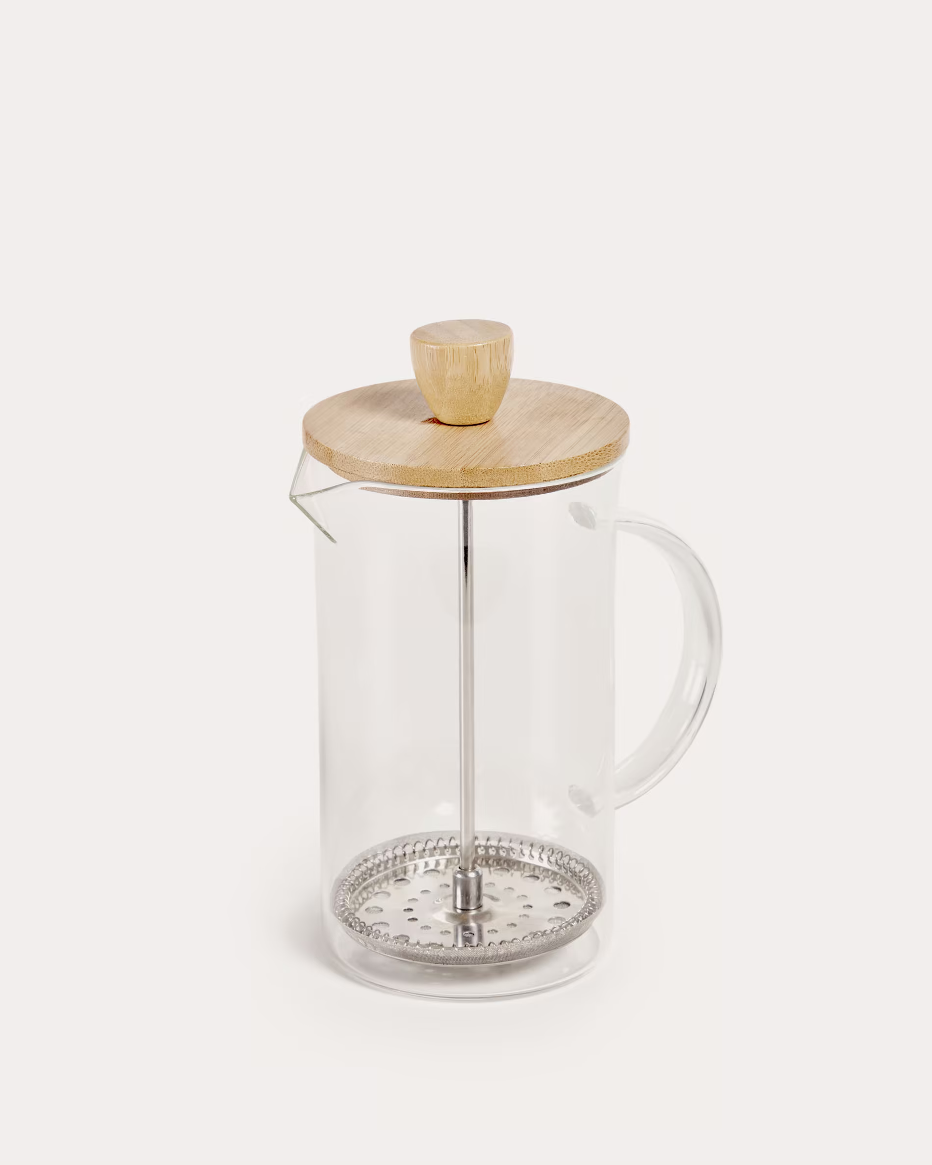 Tetera Eumelia de vidrio transparente y tapa de bambú