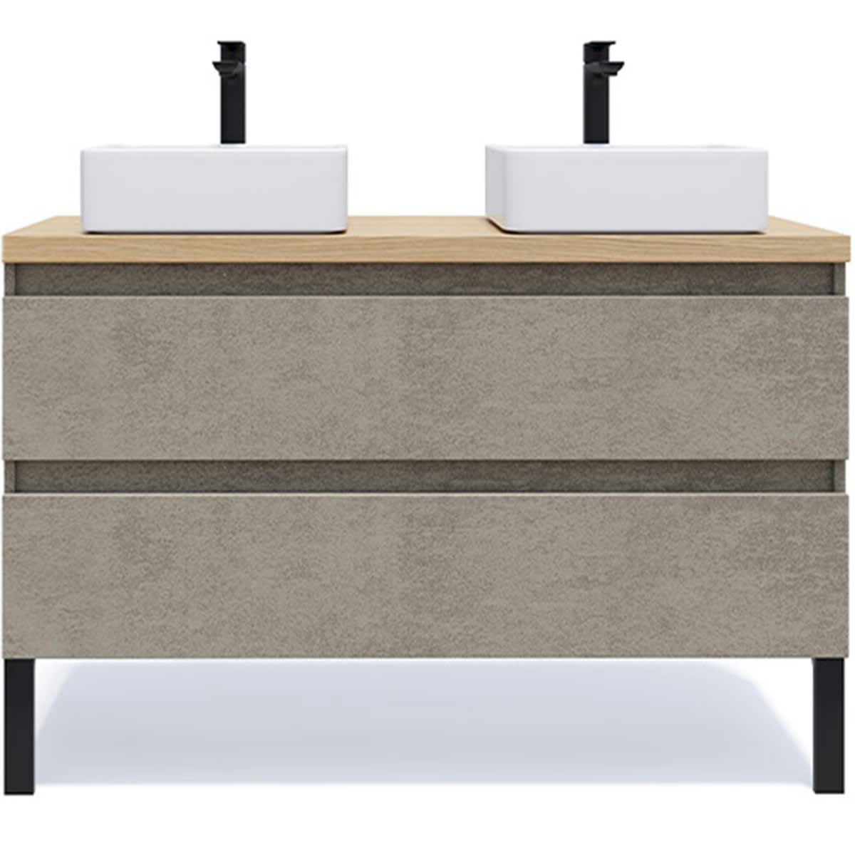 HUDSON - Meuble salle de bain 2 vasques posées 120cm 2 tiroirs Béton