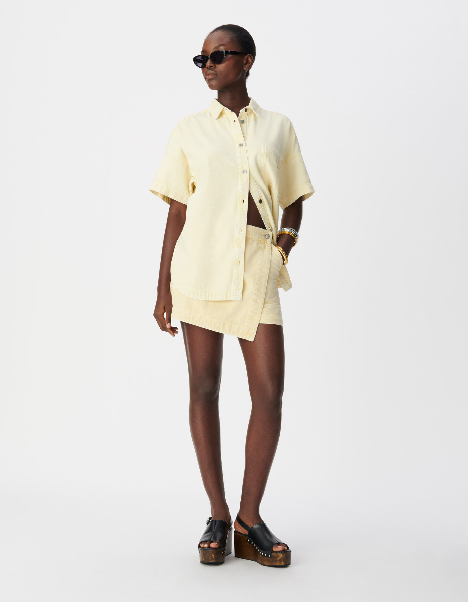 Jupe-short en jean jaune pâle Femme