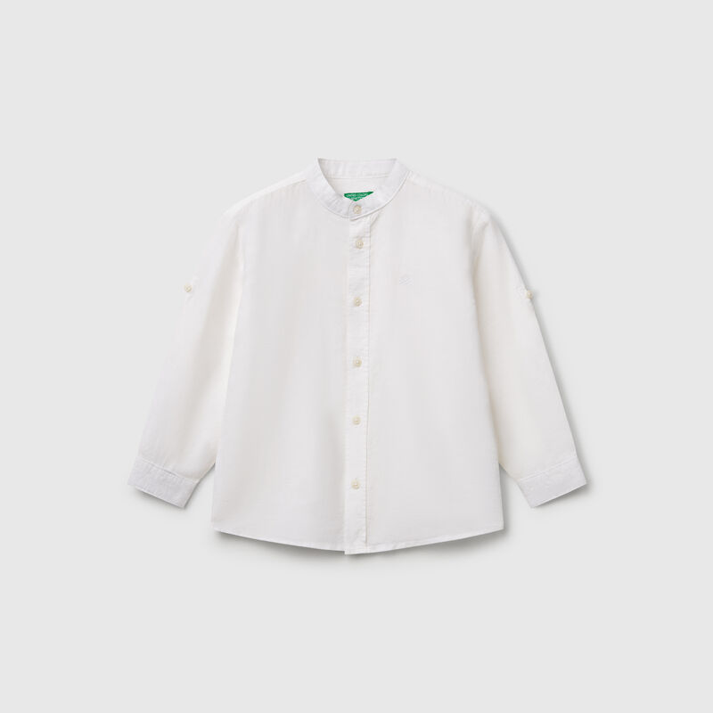 Mandarin collar shirt in linen blend