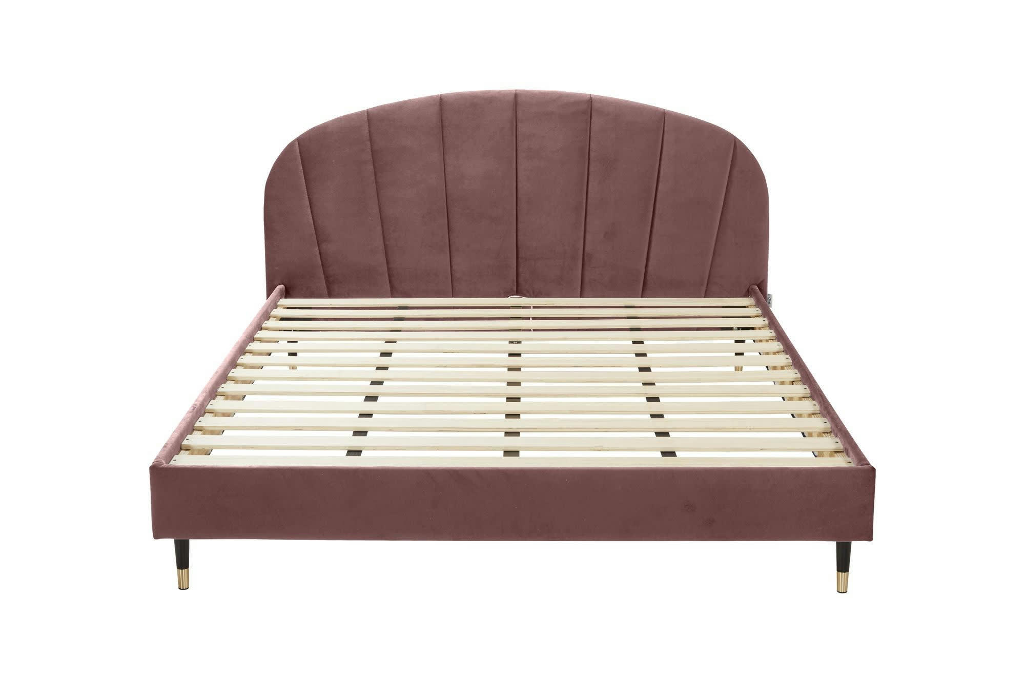 ALBA - Lit avec matelas 2 places  en velours vieux rose 140x190
