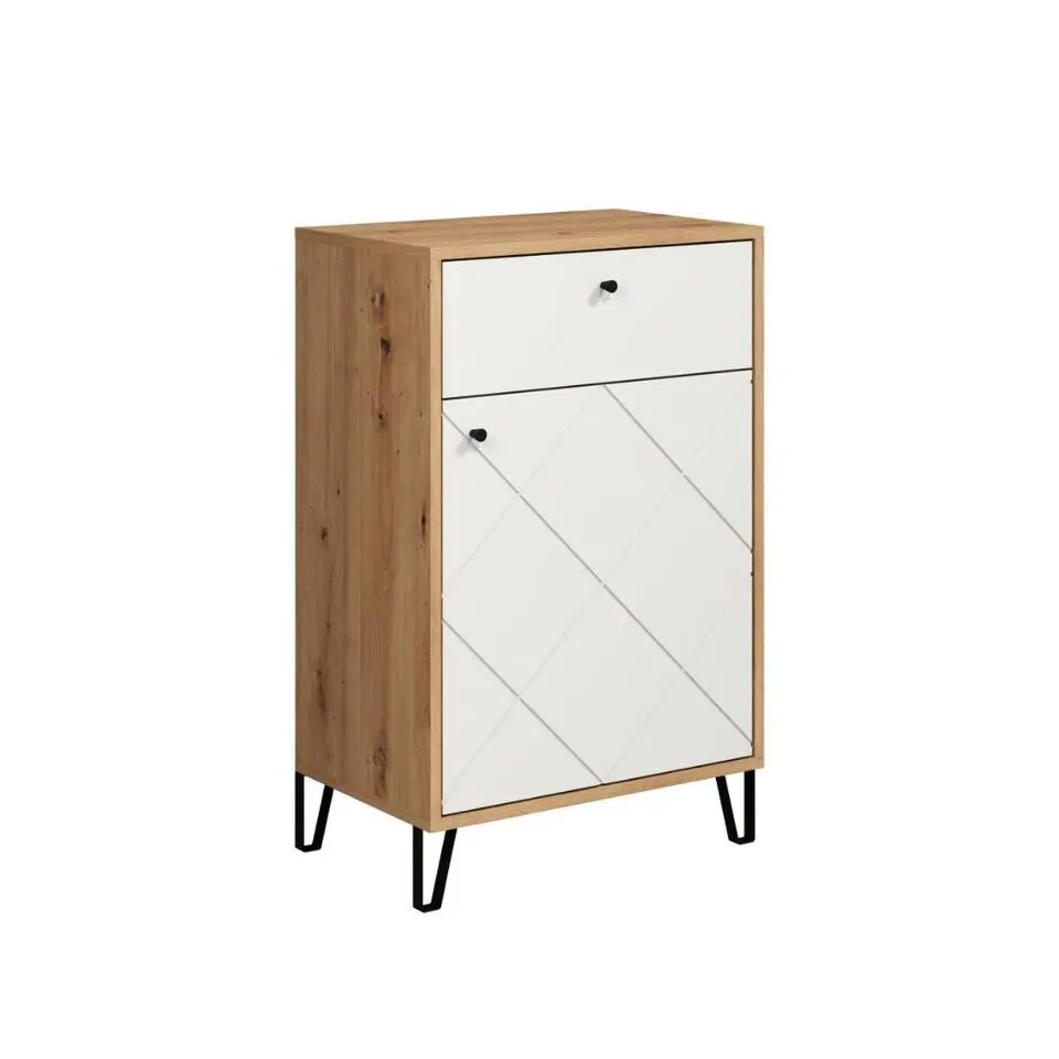 Hioshop Grafico dressoir 1 deur- 1 lade mat wit- eiken decor