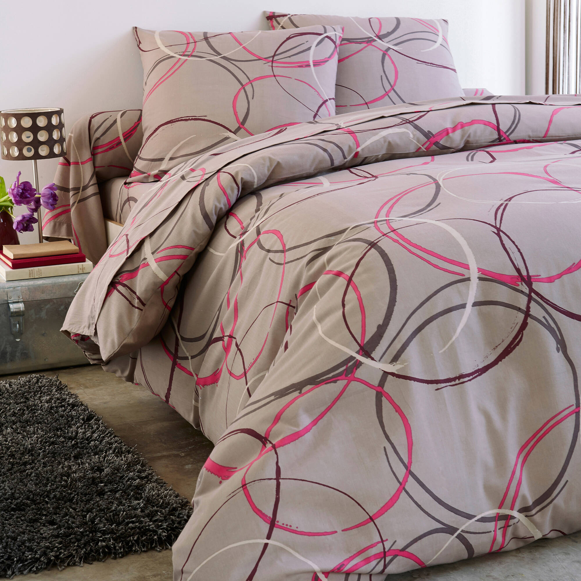 Linge de lit Noémie polycoton imprimé cercles