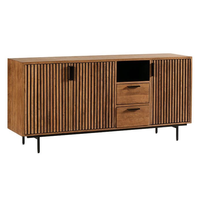 Bahut contemporain teck recyclé 3 portes rainurées FANO