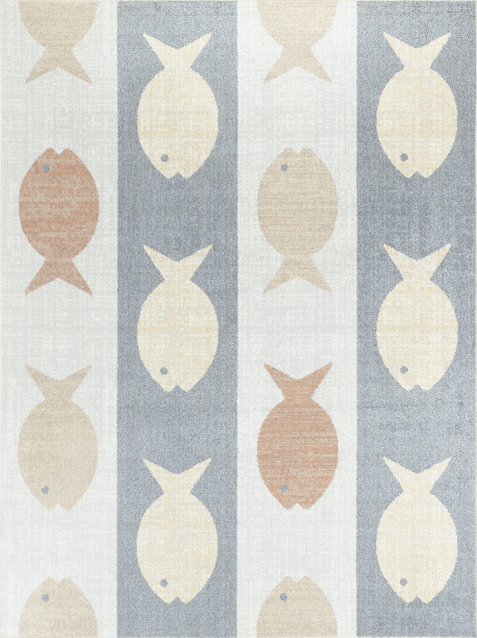 AQUAFIESTA - Tapis Enfant Lavable Poissons Beige/Gris/Orange 80x150