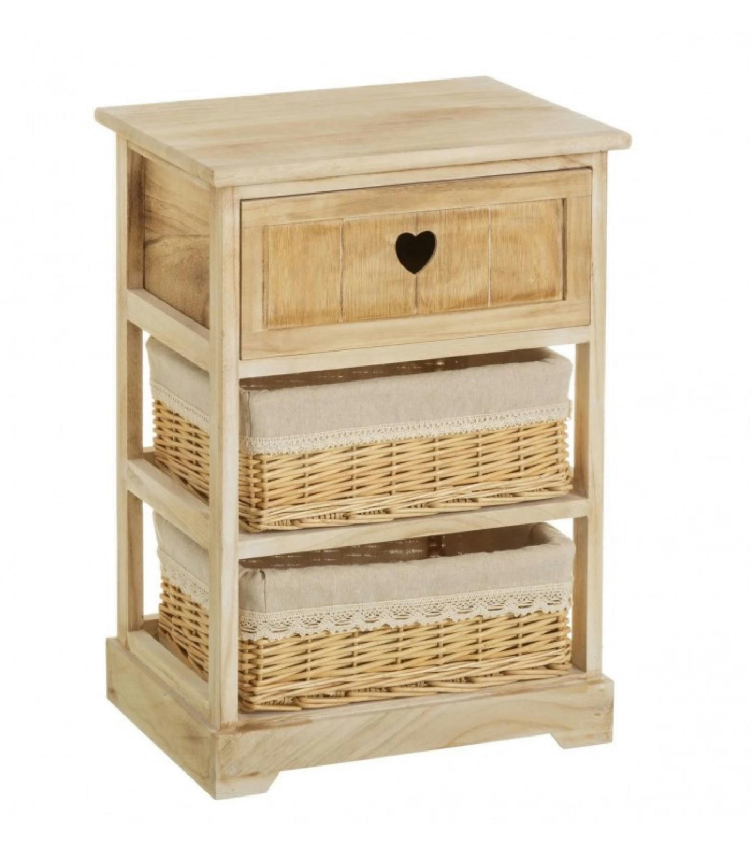 COUNTRY - Table de chevet en bois 1 tiroir et 2 paniers H58cm