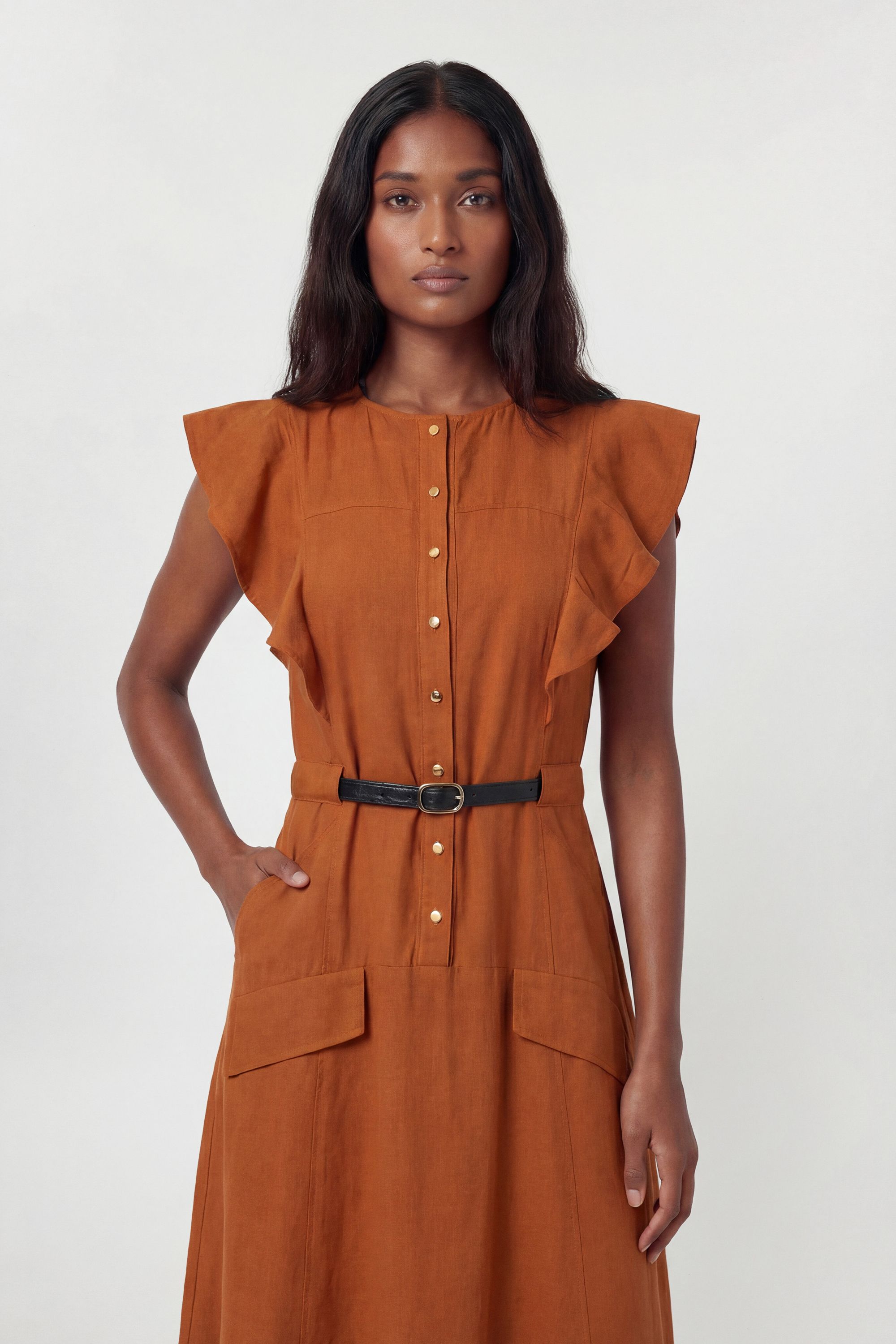 KarenMillen Viscose Linen Woven Halter Neck Midi Dress