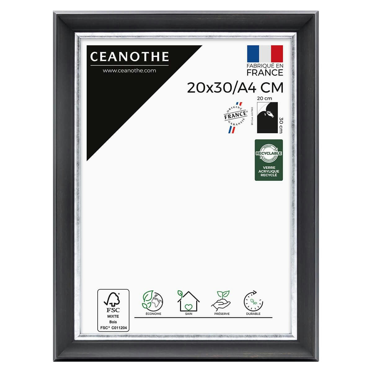 PANDORE - Cadre photo noir et finition argent 20x30/A4 cm résine recyclée