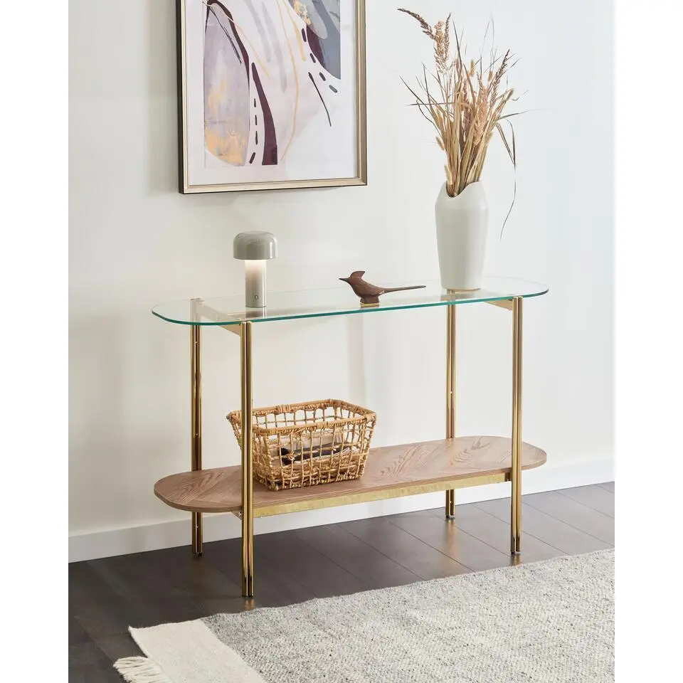 LOVELL - Sidetable - Lichtbruin/Goud - Hout