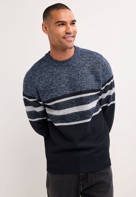 Mens Navy Stripe Sherpa Jumper