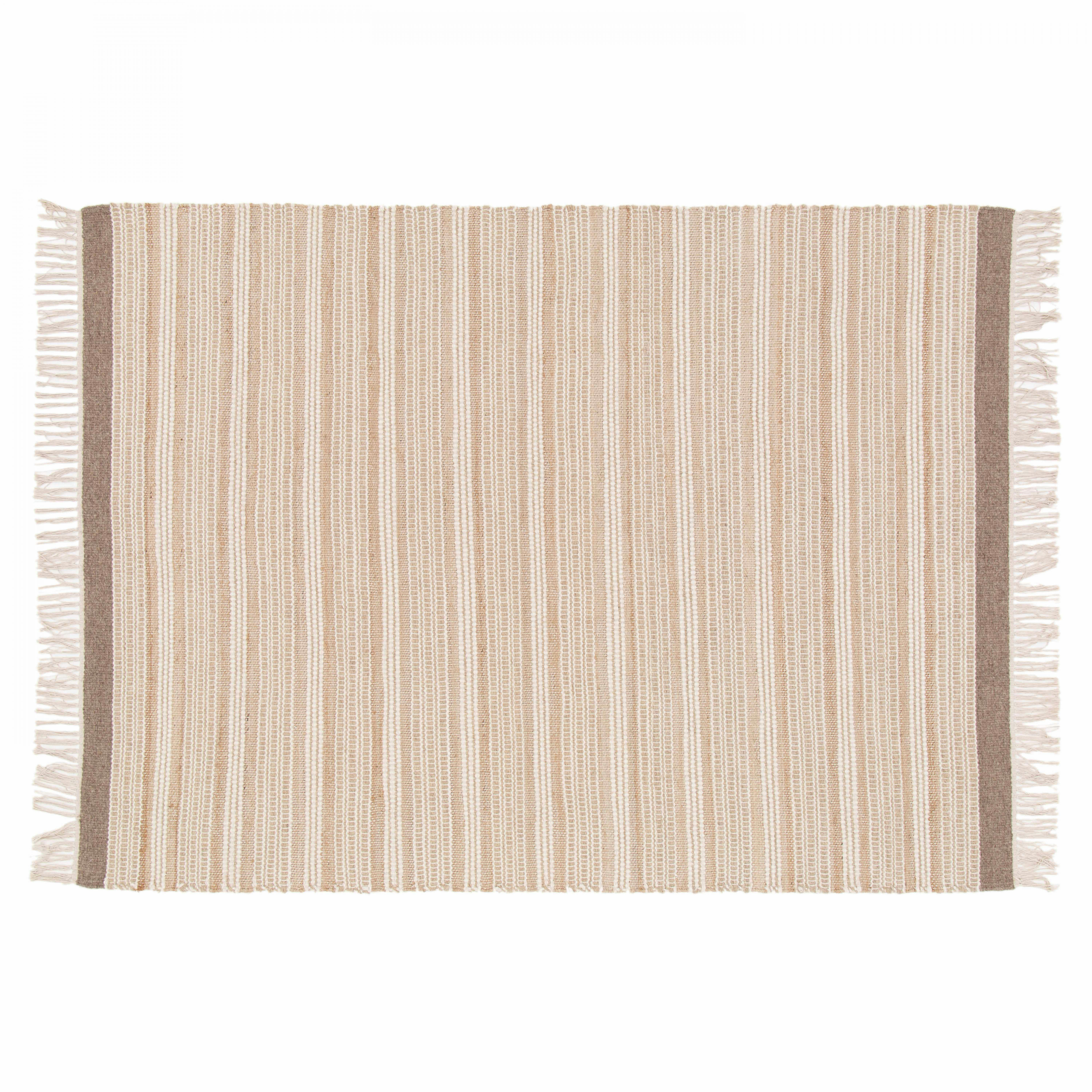 ARUN - Tapis rectangulaire rayé en laine et jute tissé à plat 80 x 200 cm