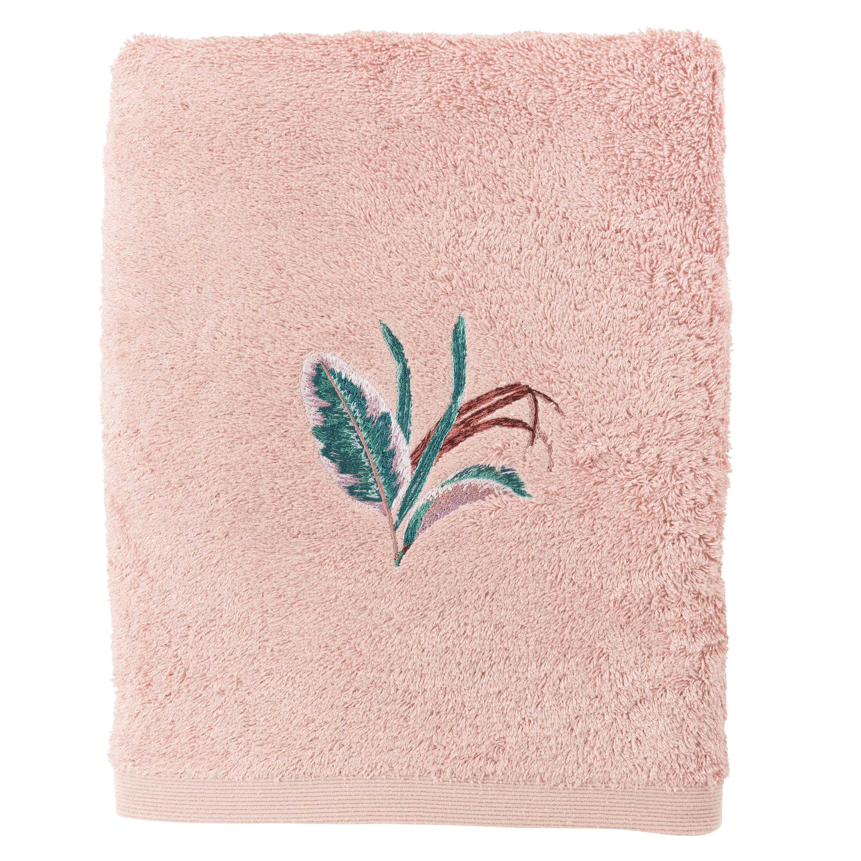 CALATHEA - Drap de bain coton brodé bouclette rose 70x120