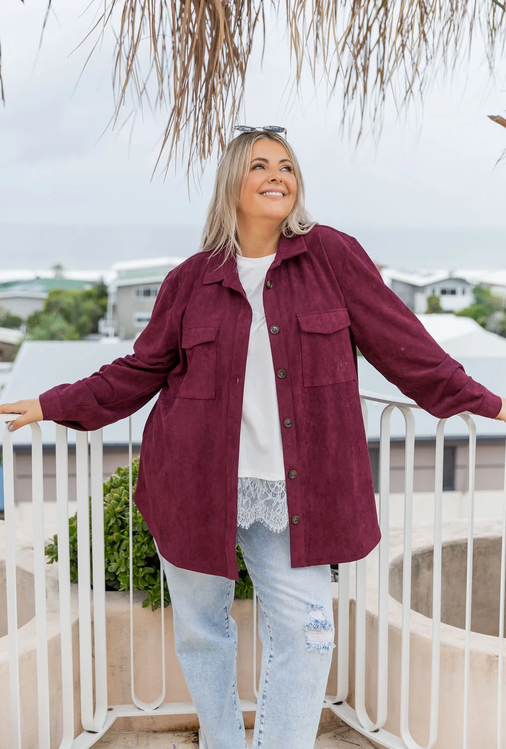 Elsia Shacket in Burgundy Faux Suede