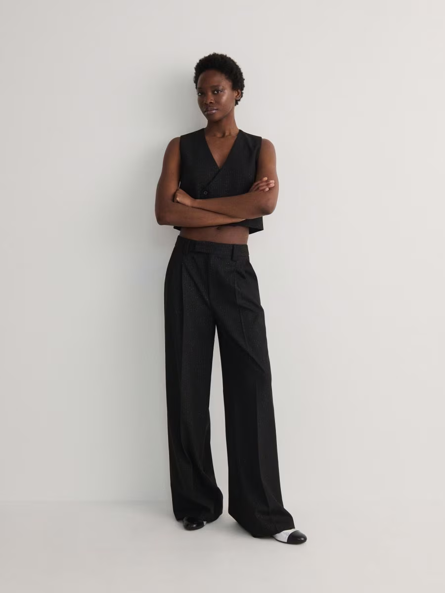 Wide Leg Trousers With Metallised Yarn Blend