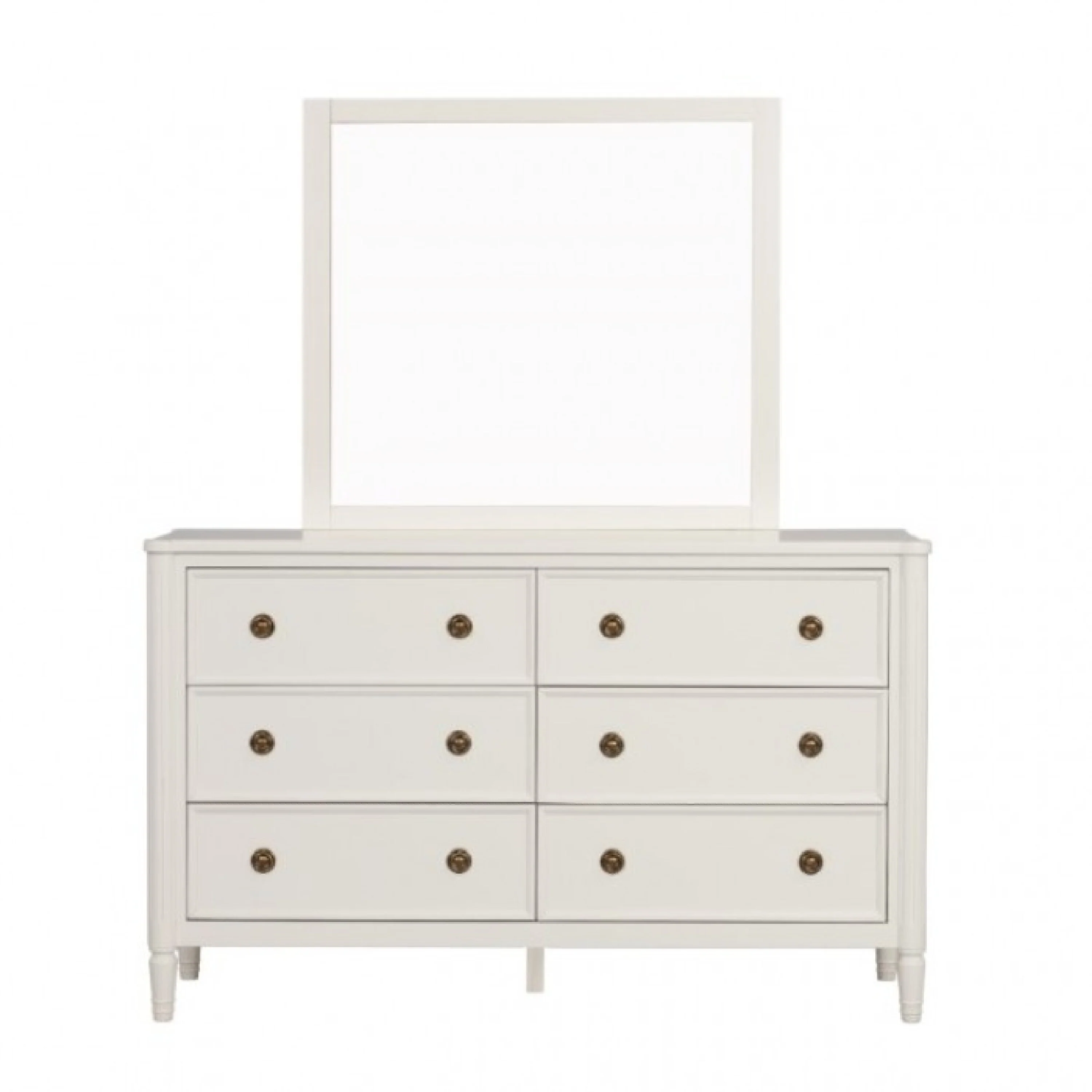 Alta Wide Dresser, 6 Drawers, Gold Handles, White Solid Wood, 62 Inch
