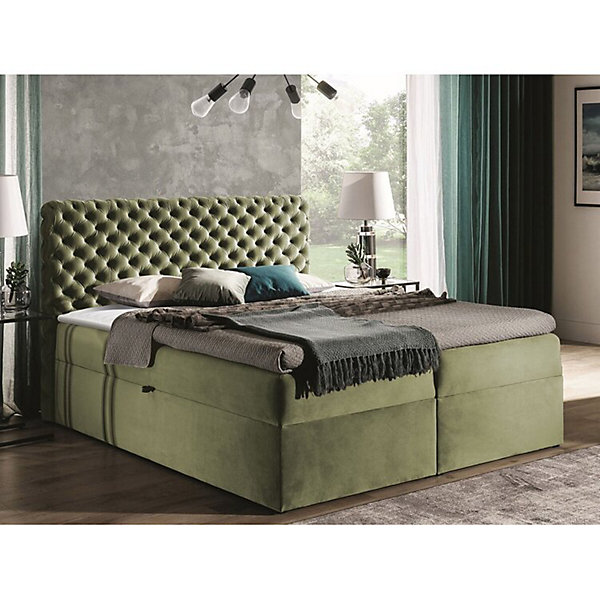 Lit continental Baltimore 148, Double, Vert, Tissu, Disponible