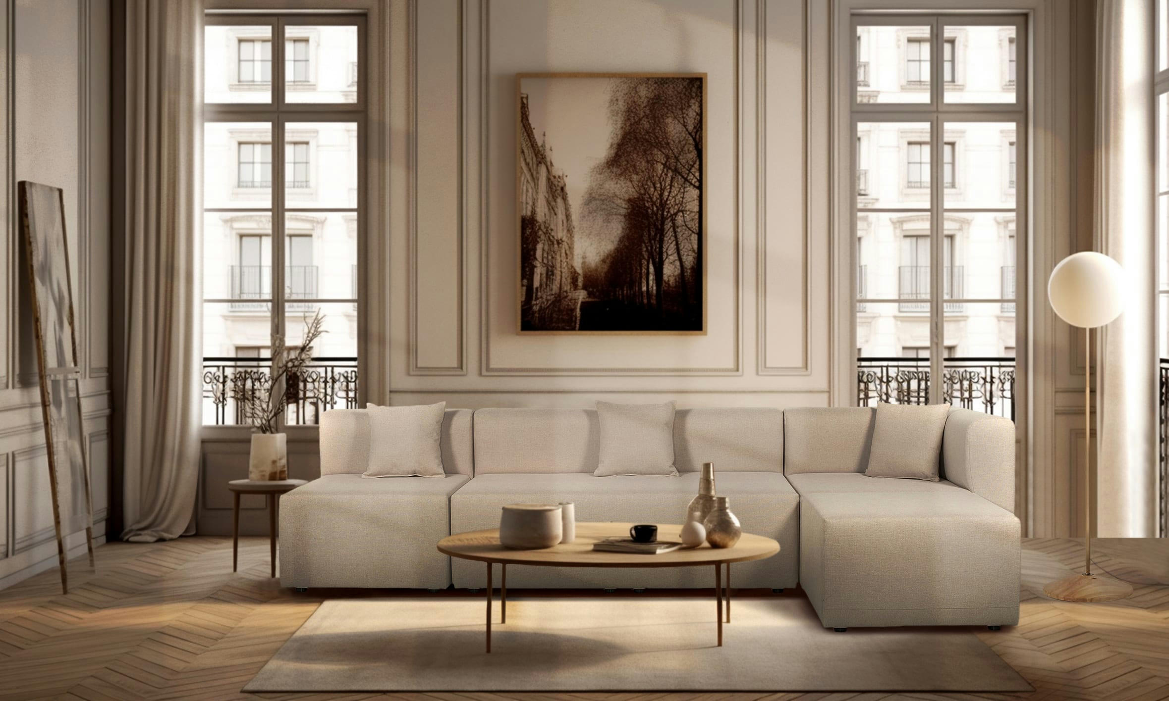 PINOT - Chauffeuse pour canapé modulable en tissu beige