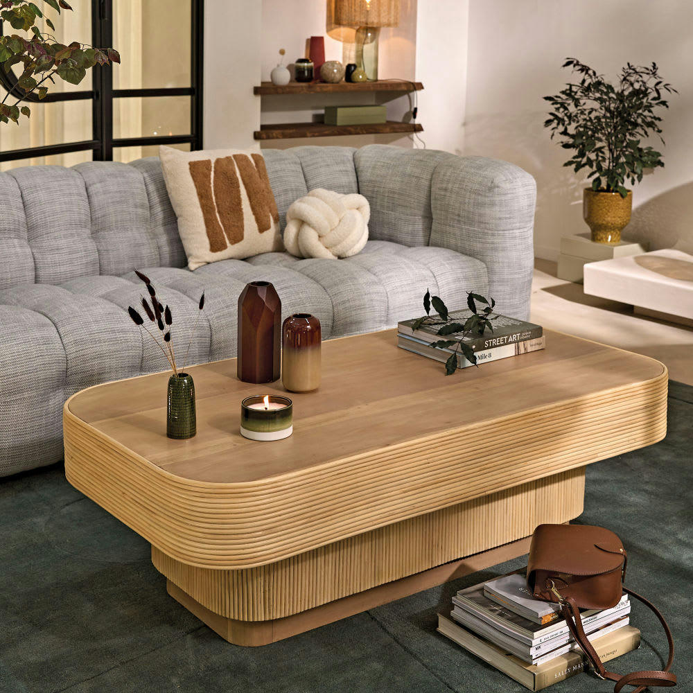 Viro - Table basse en bois de mahogany et calamus L135