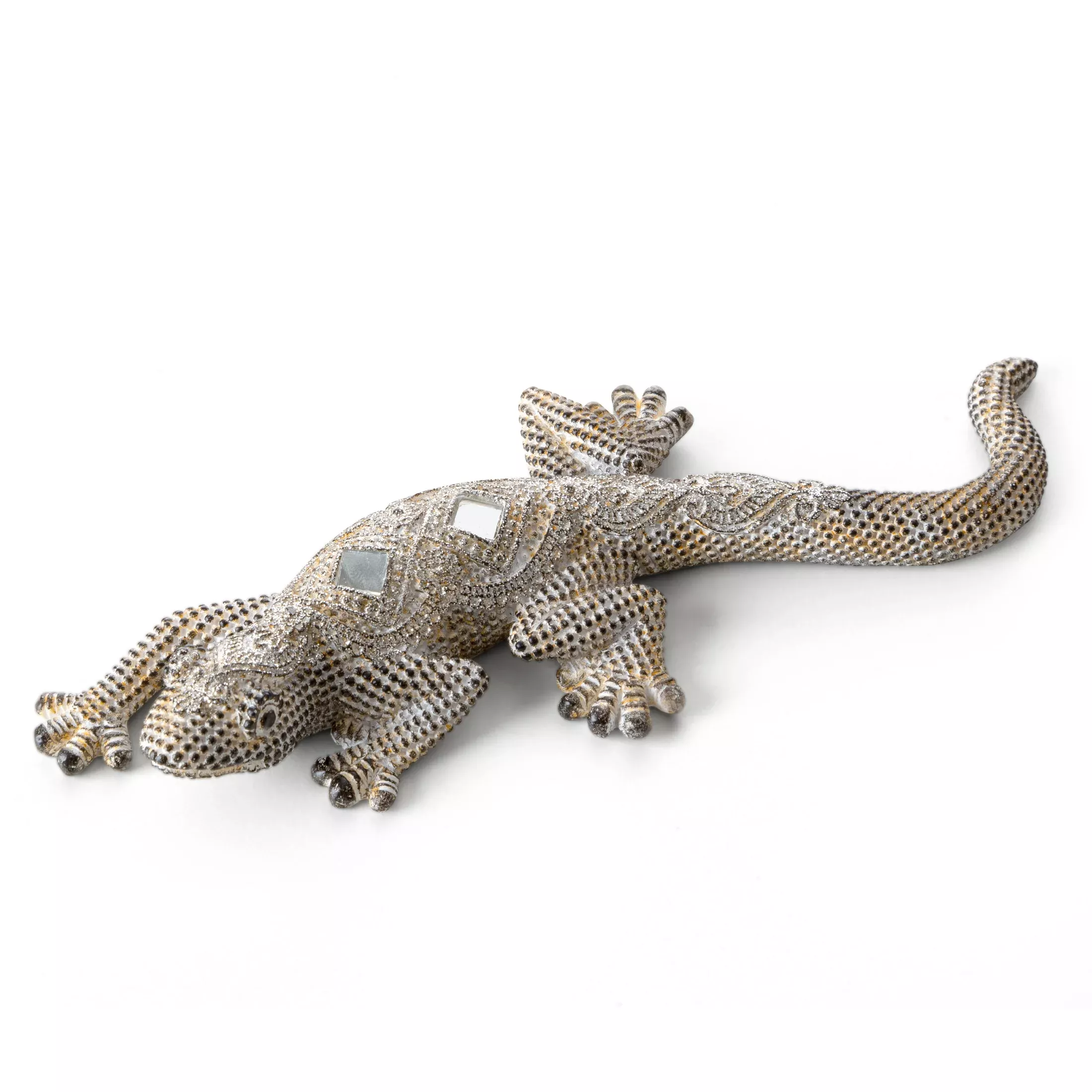 Figurka złoto-stalowa jaszczurka o drobnym strukturalnym wzorze 20x8x3 cm GATOS