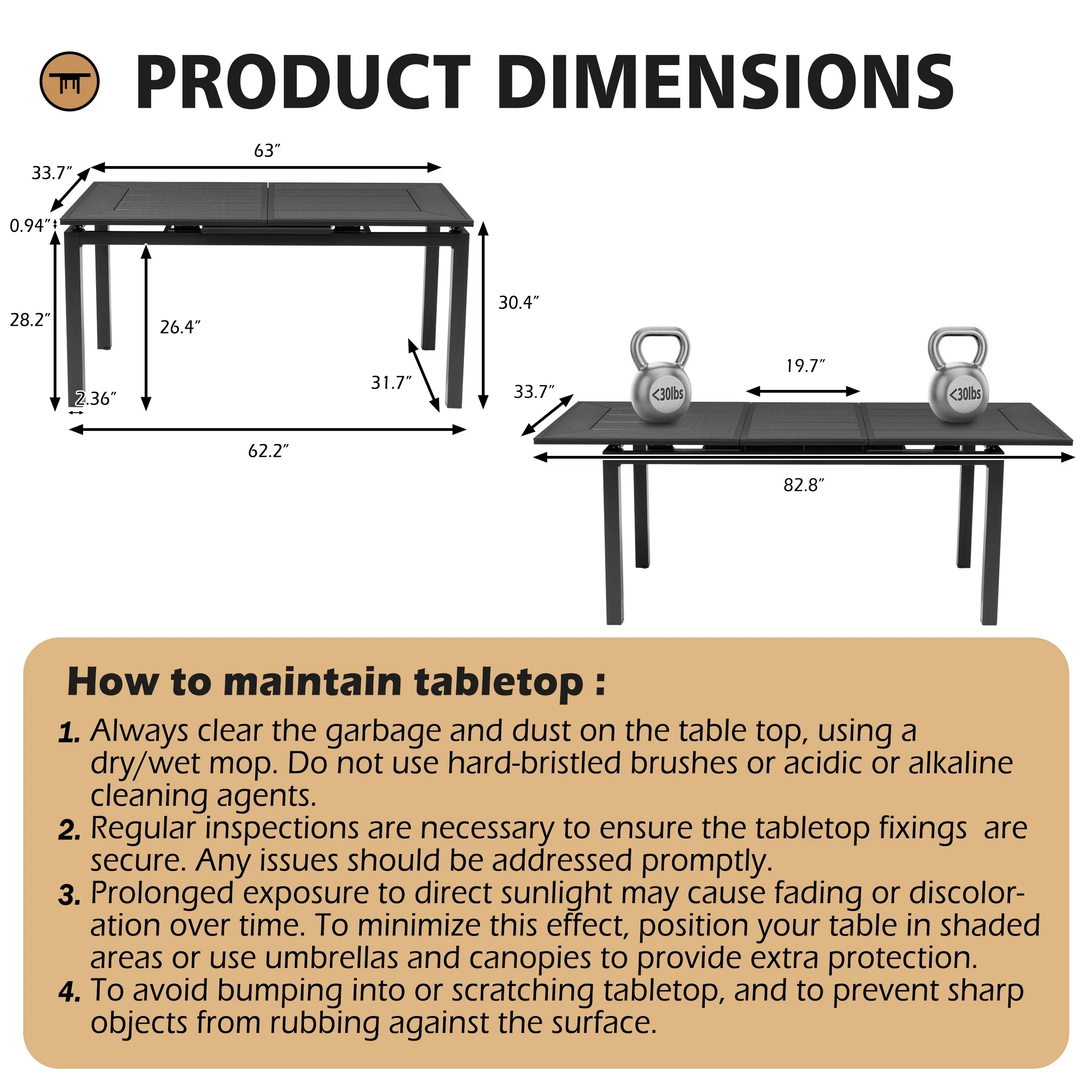 Extendable Outdoor Patio Dining Table Aluminum frame for 8 Persons