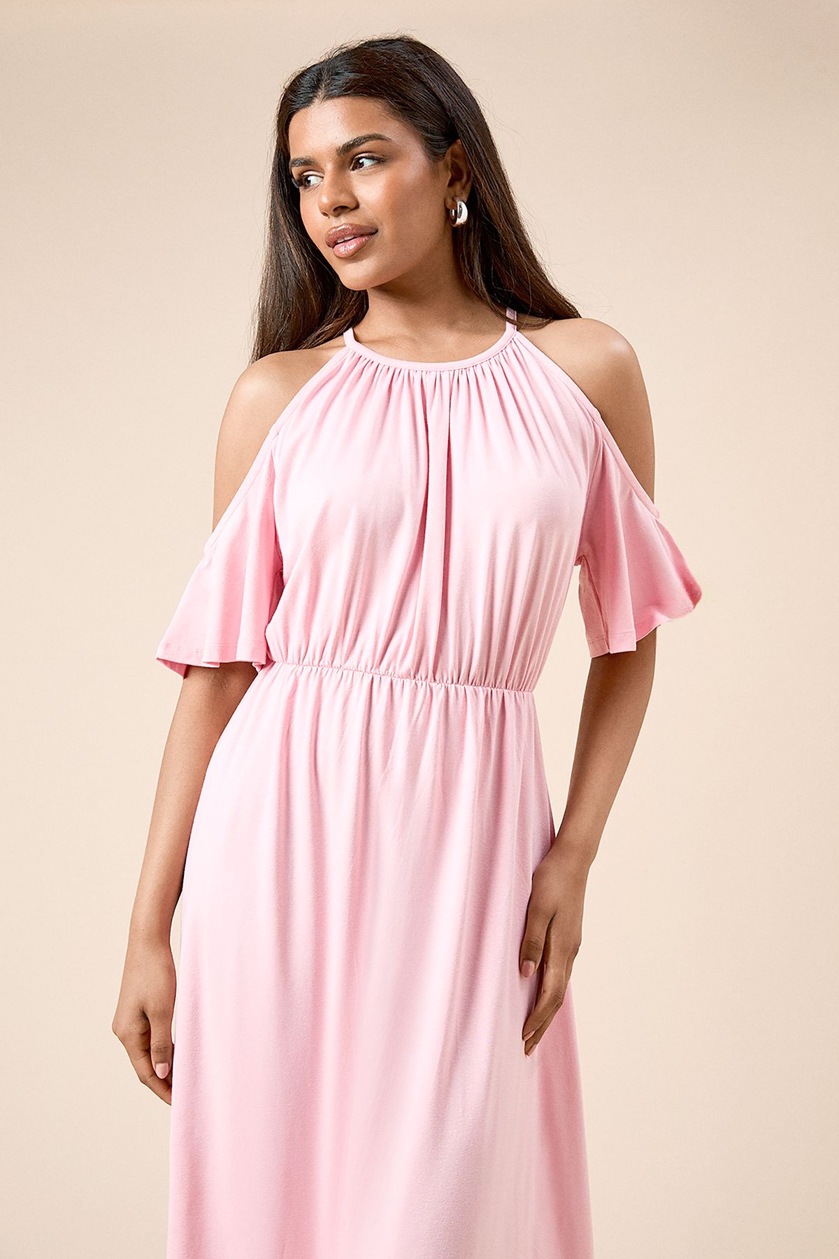 Dorothy Perkins Petite Cold Shoulder Halterneck Midi Dress