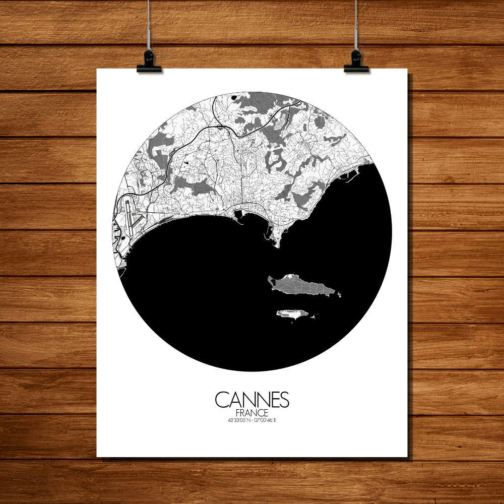 - Affiche Cannes Carte ronde 40x50