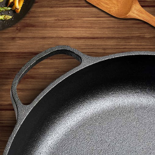 SOGA 29cm Round Cast Iron Frying Pan Skillet Steak Sizzle Platter with Helper Handle