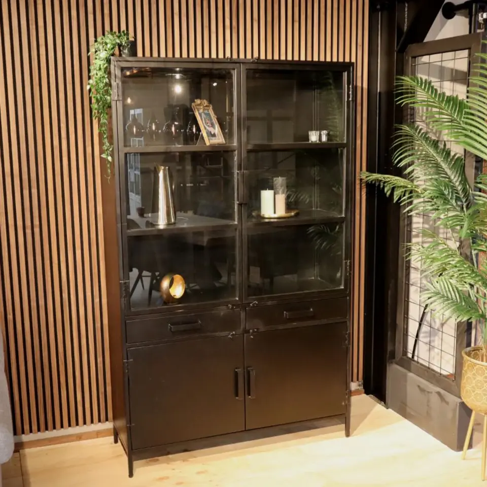 Cavetown vitrinekast Figue industrieel zwart 120x40x195cm