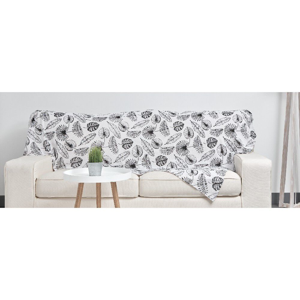 Plaid imprimé feuillage tropical noir et blanc