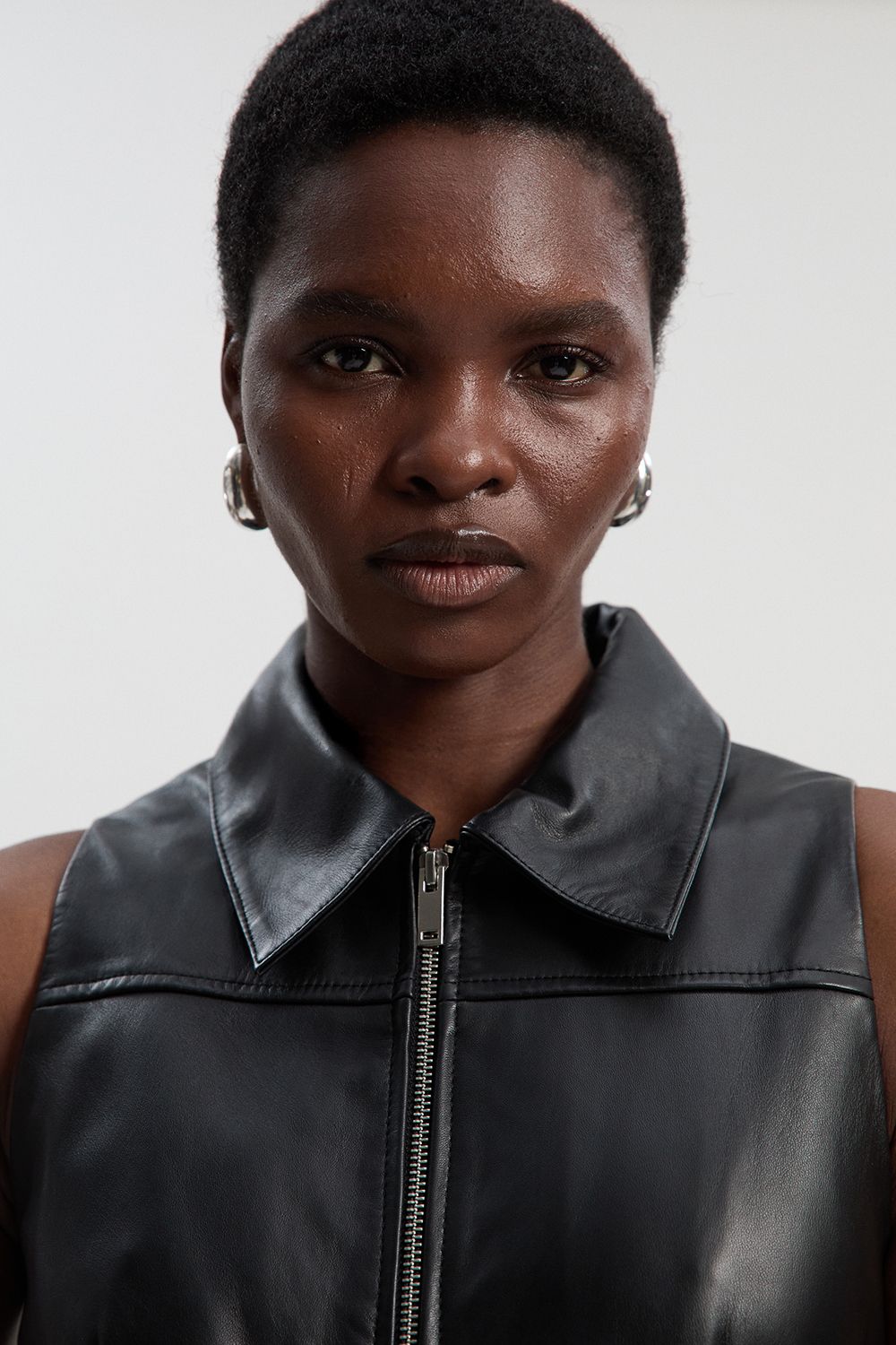 KarenMillen Leather Zip Through Full Midi Dress