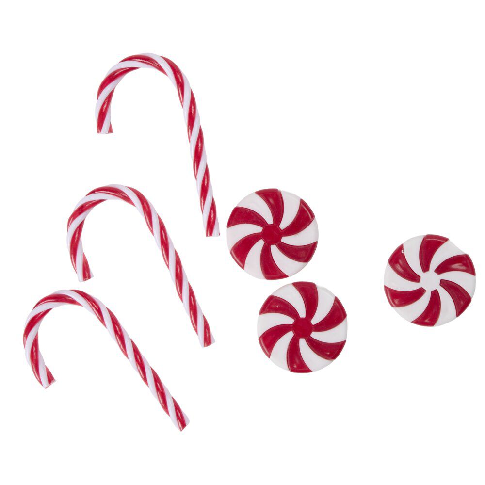 Décoration de table X6 pcs confiserie de No&euml;l L2X2XH0,2 cm rouge et blanc