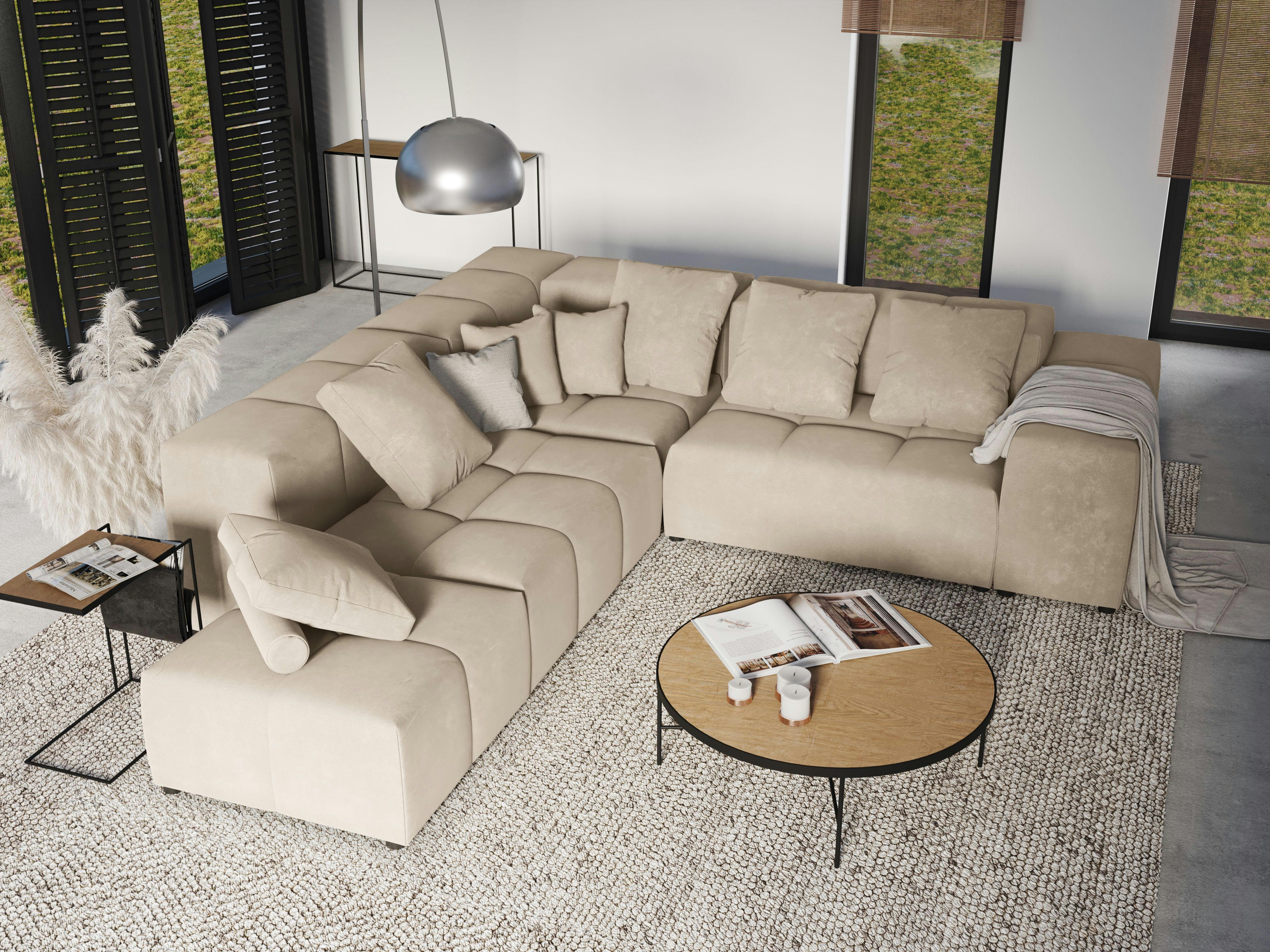 MARGO - Canapé d'angle 5 places en velours beige