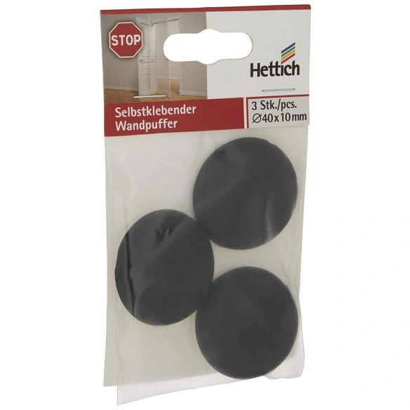 Wandpuffer, selbstklebend, Kunststoff, schwarz, Ø 40 x 10 mm, 3 St.