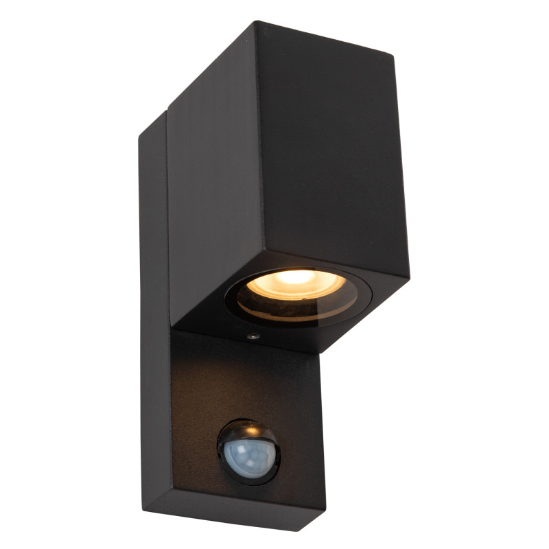 Applique extérieure Zaro carrée noire avec détecteur de mouvement GU10 7 W LUCIDE