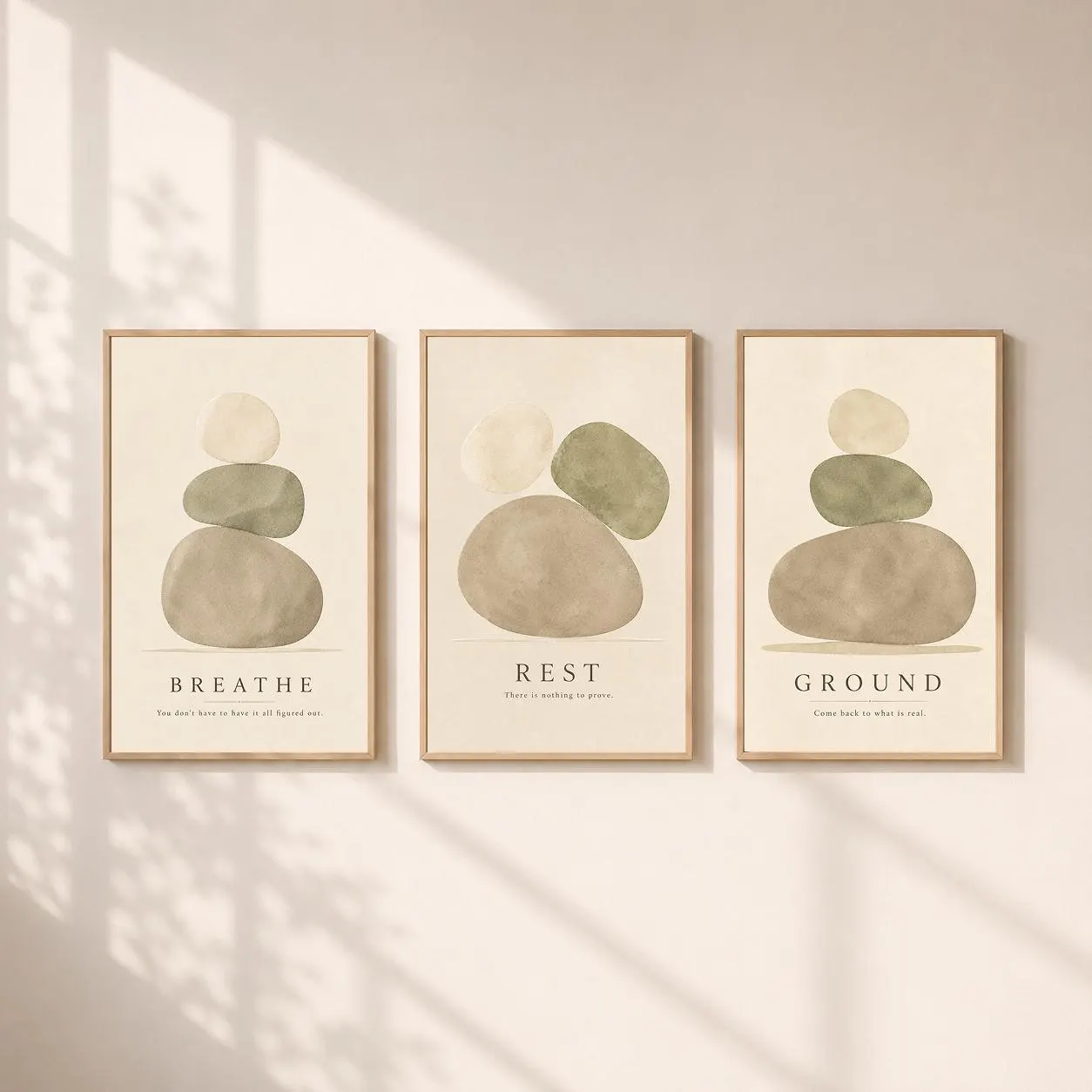 Mindfulness Wall Art Set of 3, Therapy Office Decor, Counseling Office Decor, Meditation Room Decor, Zen Stone Prints