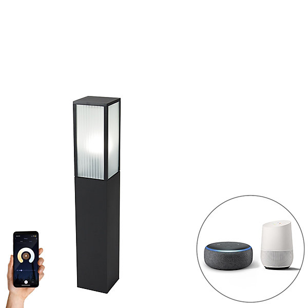 Lampadaire d'extérieur intelligent noir avec verre nervuré 80 cm avec WiFi A60 - Charlois