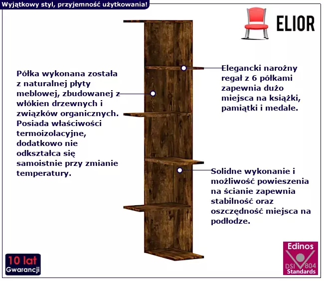 Narożna półka wisząca przydymiony dąb - Tivro