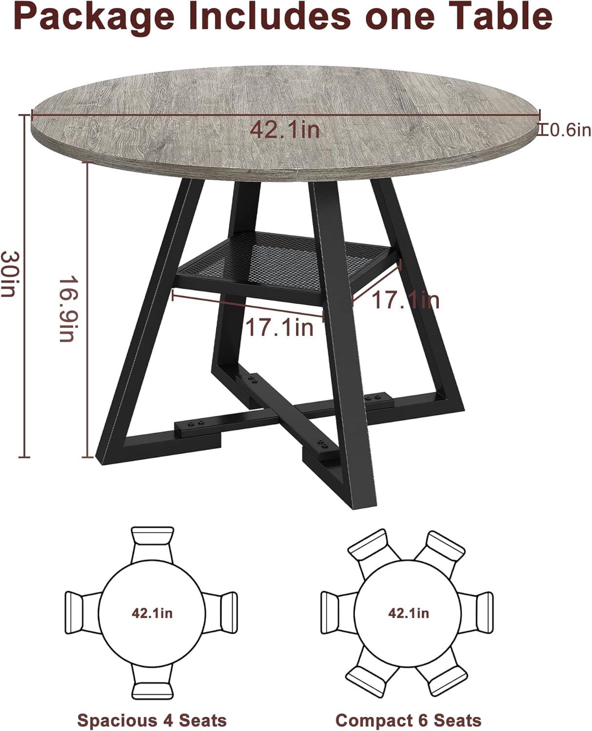 Jocoevol Round Dining Table for 4,Kitchen Dining Room Circle Dinner Pedestal Table,Space Saving Wood Kitchen & Dining Room Furniture, 42In,Grey
