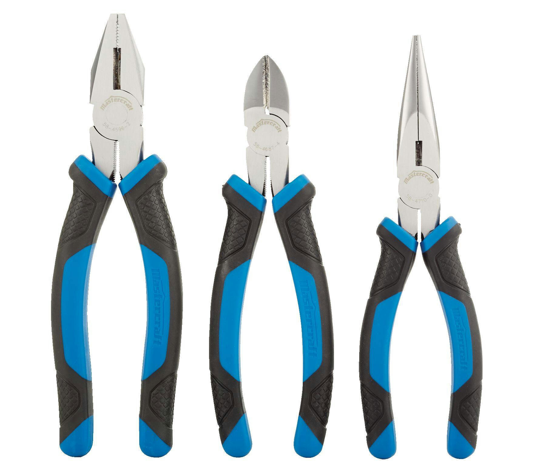 Mastercraft Comfort Grip Pliers Set, Micro Chrome Finish, 8-in, 3-pc