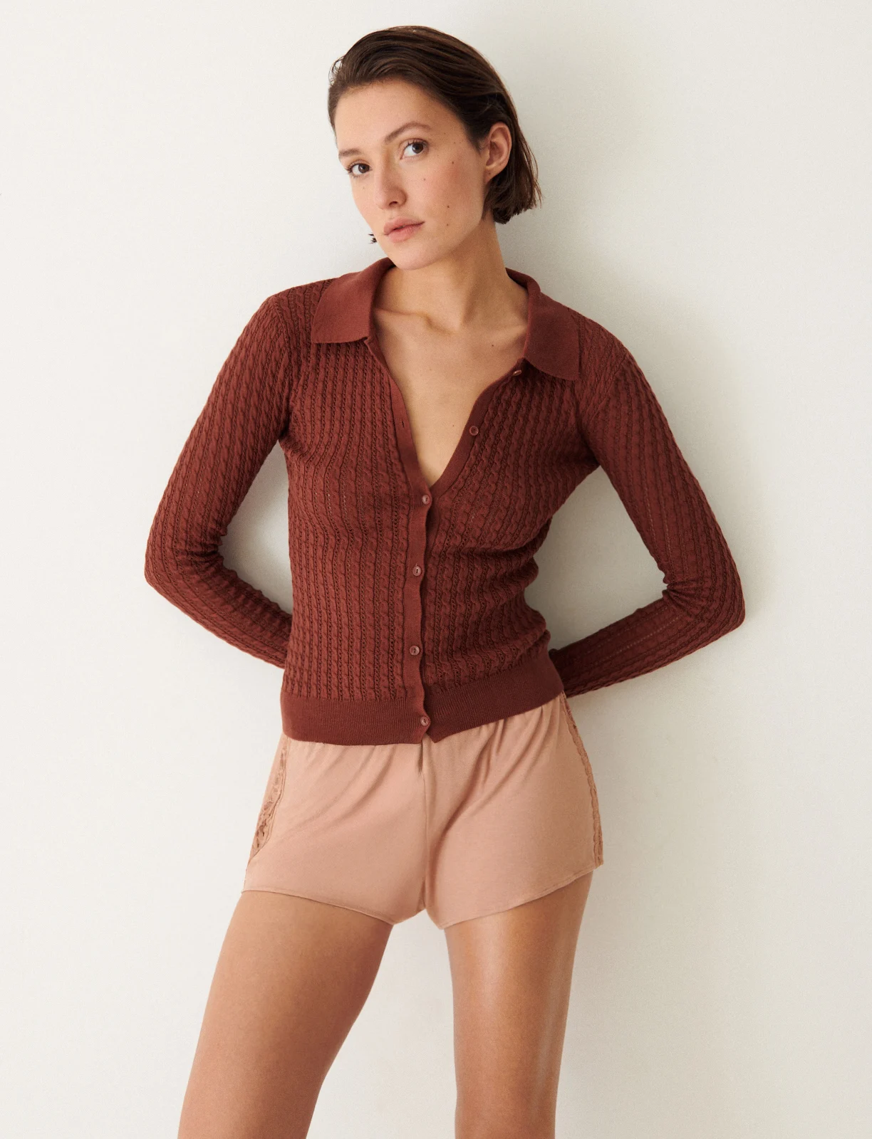 Cardigan manches longues MAILLE POINTELLE