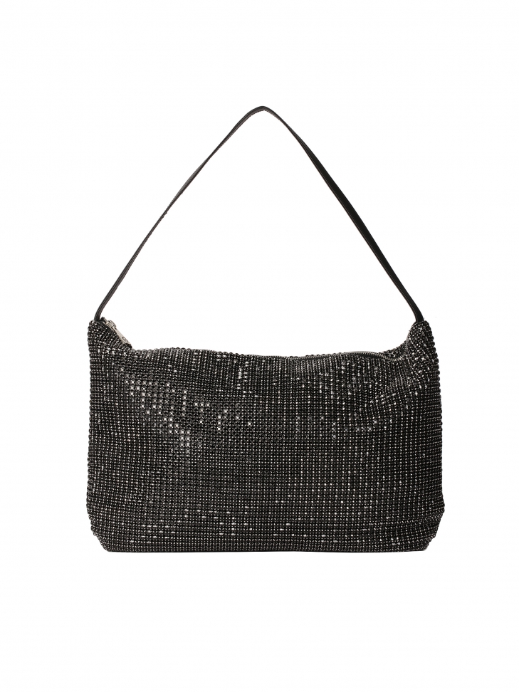 Black handbag embellished with zircons