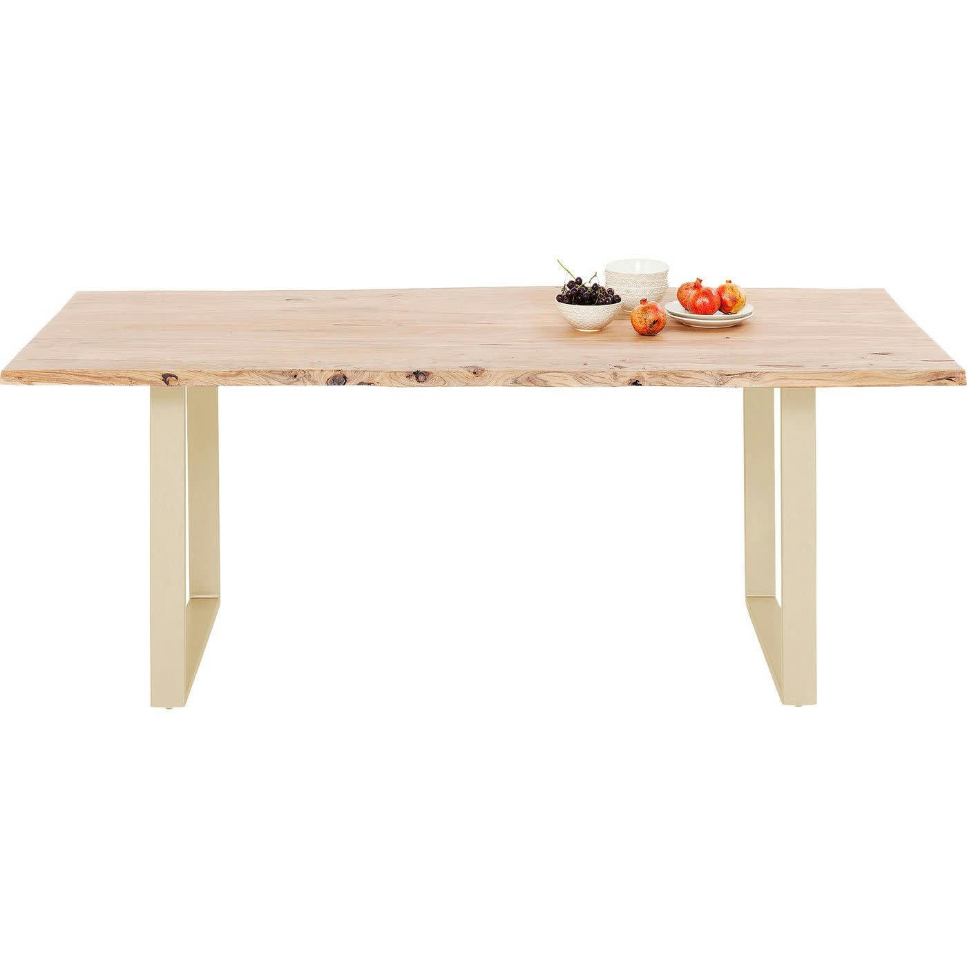 HARMONY - Table à manger 6 personnes en acacia brut et acier laiton L160